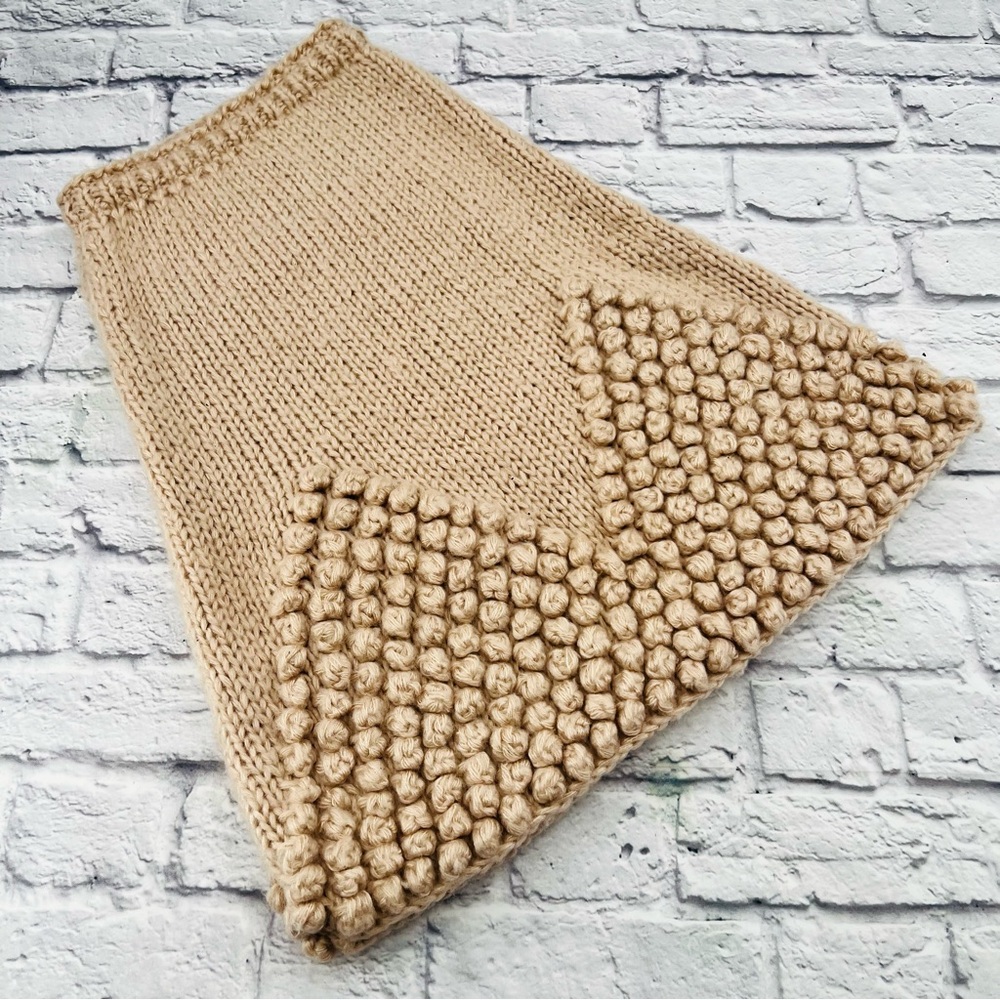 Chicwish Textured  A-Line Midi Skirt Popcorn Stitch Handmade Beige